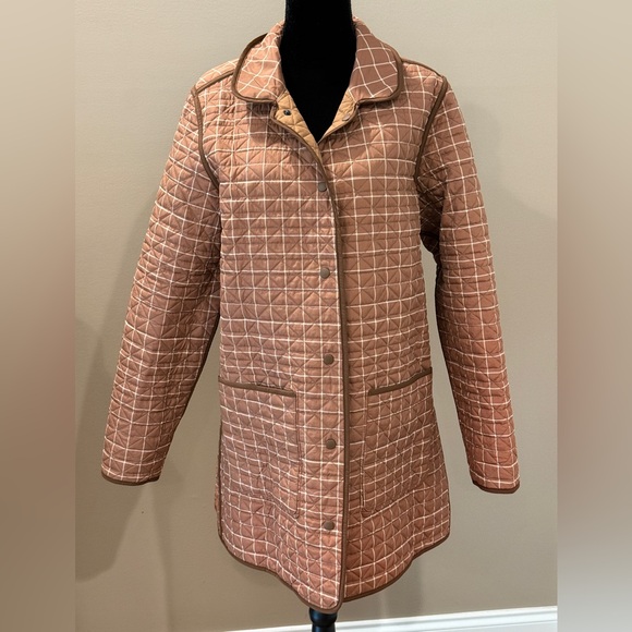 NWT Women’s LANDS END Beige insulated Primaloft quilted barn coat- Size Large - Picture 1 of 8
